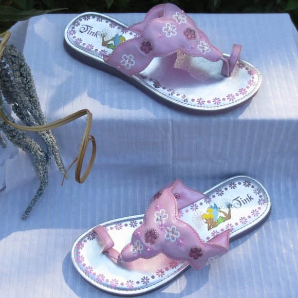 Disney Sandals Tinker Bell Pink Floral Light Up Toe Ring Thongs Girls Size 4.5 - Picture 2 of 9